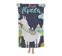 KWQDOZF Serviette de Plage - Serviette en Fibre de Polyester Ultra Douce avec imprimés vibrants et Design Polyvalent 32 x 52 Pouces - Love Alpaga