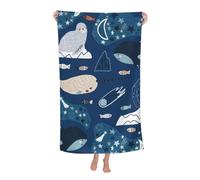 KWQDOZF Serviette de Plage - Serviette en Fibre de Polyester Ultra Douce avec imprimés vibrants et Design Polyvalent 32 x 52 Pouces - Sea Life
