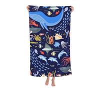 KWQDOZF Serviette de Plage - Serviette en Fibre de Polyester Ultra Douce avec imprimés vibrants et Design Polyvalent 32 x 52 Pouces - Sea Life