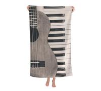 KWQDOZF Serviette de Plage - Serviette en Fibre de Polyester Ultra Douce avec imprimés vibrants et Design Polyvalent 32 x 52 Pouces - Guitare Piano Vintage