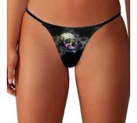 KWQDOZF String en Forme de tête de Mort avec tête de Mort et démon de Brouillard, Culotte Basse Extensible, Dos en T, sous-vêtements pour Femmes, Hipster, Sexy