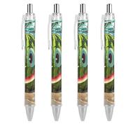 KWQDOZF Stylo à bille rétractable pastèque avec smiley, encre noire, grip ultra-doux, pointe moyenne 0,5 mm, lot de 4.