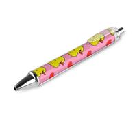 KWQDOZF Stylo bille unisexe tendance pour le bureau, pointe fine 0,5 mm, encre noire, écriture fluide, motifs cœur rose à pois et canards en caoutchouc jaunes.