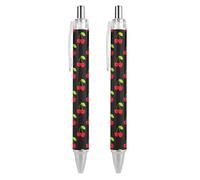 KWQDOZF Stylos à bille à motif cerises mignonnes, pointe fine (0,5 mm), rétractables, écriture fluide, encre gel noire, lot de 2
