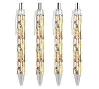 KWQDOZF Stylos à bille rétractables à motif ukulélé, pointe fine (0,5 mm), écriture fluide, encre gel noire, lot de 4.