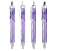 KWQDOZF Stylos à bille rétractables à pointe fine (0,5 mm) pour le mois de sensibilisation à la maladie d'Alzheimer, écriture fluide, encre gel noire, lot de 4