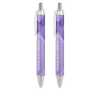 KWQDOZF Stylos à bille rétractables à pointe fine (0,5 mm) pour le mois de sensibilisation à la maladie d'Alzheimer, écriture fluide, encre gel noire, lot de 2