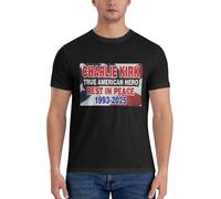 KWQDOZF T-Shirt Ras du Cou Charlie Kirk, véritable héros américain, Repose en Paix, Drapeau américain, Coupe Classique, Noir