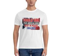KWQDOZF T-Shirt Ras du Cou Charlie Kirk, véritable héros américain, Repose en Paix, Drapeau américain, Coupe Classique, Noir