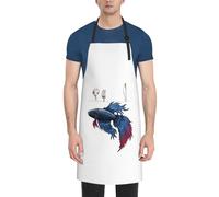 KWQDOZF Tablier imperméable noir de poisson de Betta de bande dessinée avec des poches pour cuisiner pour l'adulte