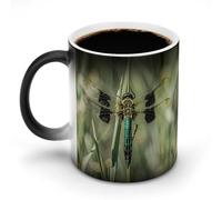 KWQDOZF Tasse à café décolorée 12 oz, motif libellule noir, en céramique, avec poignée, changeant de couleur, amusante, pour thé, soupe, lait, latte