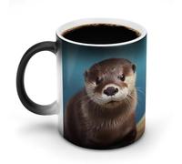 KWQDOZF Tasse à café décolorée 12 oz, motif loutre mignon, en céramique, avec poignée, changeant de couleur, amusante, pour thé, soupe, lait, latte