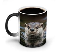 KWQDOZF Tasse à café décolorée 12 oz, motif loutre mignon, en céramique, avec poignée, changeant de couleur, amusante, pour thé, soupe, lait, latte