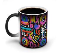 KWQDOZF Tasse à café décolorée 12 oz, style graffiti musical, en céramique imprimée, avec poignée, changeant de couleur, amusante, pour thé, soupe, lait, latte