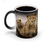 KWQDOZF Tasse à café décolorée 12 oz, tasse à café en céramique imprimée léopard cool avec poignée, tasse à café changeant de couleur, tasses amusantes pour thé, soupe, lait, latte