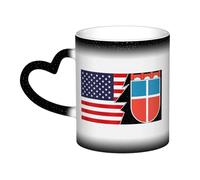 KWQDOZF Tasse à café en céramique avec armoiries de la Sarre et de l'Amérique, sensible à la chaleur, changeant de couleur, isolée, nouveauté, unique, pour voyage, pour la maison, 11 oz