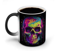KWQDOZF Tasse à café en céramique sensible à la chaleur, motif tête de mort colorée, tasse changeante de couleur, tasse décolorée, 8,4 x 9,1 cm, noire