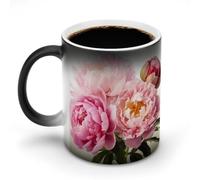 KWQDOZF Tasse à café fantaisie en céramique avec fleurs de pivoine, tasse à changement de couleur sensible à la chaleur, tasse à décoloration amusante pour hommes et femmes, cadeaux amusants