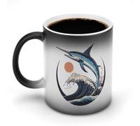 KWQDOZF Tasse à café humoristique avec motif marlin, vagues de l'océan et coucher de soleil, changeant de couleur, pour homme et femme, idéale pour un anniversaire