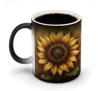 KWQDOZF Tasse à café, thé et eau en céramique sensible à la chaleur, style ancien tournesol, changeant de couleur, 325 ml