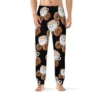 KWQDOZF Tasse de café dans une voiture à beignets, pantalon de pyjama confortable pour homme, doux et respirant, pantalon de nuit long