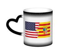 KWQDOZF Tasse en céramique avec drapeau d'Aragon et d'Amérique, sensible à la chaleur, changement de couleur, tasse isolée, nouveauté, tasses de voyage uniques, tasses pour la maison, 11 oz
