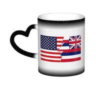 KWQDOZF Tasse en céramique avec drapeau d'Hawaï et de l'Amérique, sensible à la chaleur, changement de couleur, tasse isolée, nouveauté, tasses de voyage uniques, tasses pour la maison, 11 oz