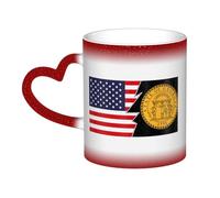 KWQDOZF Tasse en céramique avec sceau de Géorgie et d'Amérique, sensible à la chaleur, changement de couleur, tasse isolée, nouveauté, tasses de voyage uniques, tasses pour la maison, 11 oz
