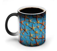 KWQDOZF Tasses à café à fond bleu avec de nombreuses étoiles de mer Tasse en céramique Tasse à café thermochromique Tasse à décoloration Tasse magique à changement de couleur avec poignée pour cadea