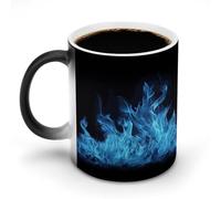 KWQDOZF Tasses à café sensibles à la chaleur imprimées en flamme bleue. Tasse à café changeant de couleur. Image complète révélée lorsque HOT est ajouté.