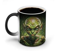 KWQDOZF Tasses à café thermosensibles imprimées Alien vert. Tasse à café changeant de couleur. Image complète révélée lorsque HOT est ajouté.