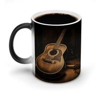 KWQDOZF Tasses à café thermosensibles imprimées avec guitare Old West. Tasse à café changeant de couleur. Image complète révélée lorsque HOT est ajouté.