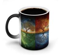 KWQDOZF Tasses à café thermosensibles imprimées avec motif arbre de vie quatre saisons. Tasse à café changeant de couleur. L'image complète est révélée lorsque la chaleur est ajoutée.
