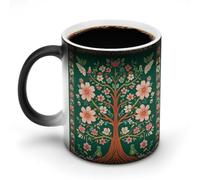 KWQDOZF Tasses à café thermosensibles imprimées avec motif arbre de vie vert. Tasse à café changeant de couleur. Image complète révélée lorsque la chaleur est ajoutée.