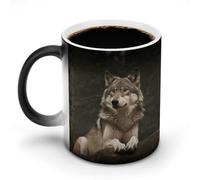 KWQDOZF Tasses à café thermosensibles imprimées avec motif loup gris. Tasse à café changeant de couleur. Image complète révélée lorsque la chaleur est ajoutée.