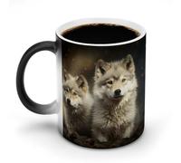 KWQDOZF Tasses à café thermosensibles imprimées avec un loup mignon. Tasse à café changeant de couleur. Image complète révélée lorsque HOT est ajouté.
