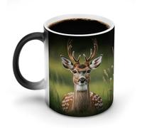 KWQDOZF Tasses à café thermosensibles imprimées de cerfs mignons. Tasse à café changeant de couleur. Image complète révélée lorsque HOT est ajouté.