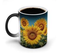 KWQDOZF Tasses à café thermosensibles imprimées de fleurs de tournesol. Tasse à café changeant de couleur. Image complète révélée lorsque HOT est ajouté.