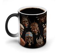 KWQDOZF Tasses à café thermosensibles imprimées de motifs ethniques tribaux et rituels africains. Tasse à café changeant de couleur. Image complète révélée lorsque la chaleur est ajoutée.