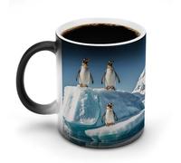 KWQDOZF Tasses à café thermosensibles imprimées Pingouins sur l'iceberg. Tasse à café changeant de couleur. Image complète révélée lorsque HOT est ajouté.