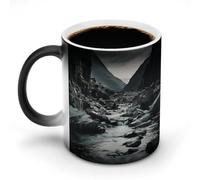 KWQDOZF Tasses à café thermosensibles imprimées River And Gray Rocks. Tasse à café changeant de couleur. Image complète révélée lorsque HOT est ajouté.