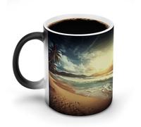 KWQDOZF Tasses à café thermosensibles imprimées Sunset on The Beach. Tasse à café changeant de couleur. Image complète révélée lorsque HOT est ajouté.