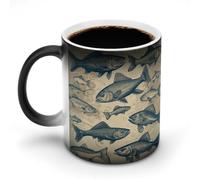 KWQDOZF Tasses à café vintage sensibles à la chaleur, imprimées de différents poissons, changeant de couleur, image complète révélée lorsque la chaleur est ajoutée