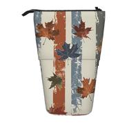 KWQDOZF Trousse à Crayons à Rayures en érable, Motif Feuilles d'automne, étui télescopique Extensible pour Fournitures de Bureau, Maquillage et Voyages.
