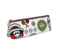 KWQDOZF Trousse à Crayons en Cuir avec Symboles de Salsa Mexicaine - Trousse à Crayons en Cuir - Pochette à stylos - Trousse de Maquillage pour Femmes et Hommes, école, Bureau et Voyage