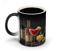 KWQDOZF Verres à cocktail et bouteilles de vin imprimés Tasses à café sensibles à la chaleur Tasse à café changeante de couleur Morphing Image complète révélée lorsque HOT est ajouté