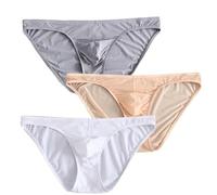 KWTF 3 pièces Hommes sous-vêtements Slips en Nylon pour Hommes Renflement avec Pochette Hombre Glisse Soie Rouge garçons Pack lot Respirant et Sexy Culotte Masculine