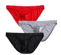 KWTF 3 pièces Hommes sous-vêtements Slips en Nylon pour Hommes Renflement avec Pochette Hombre Glisse Soie Rouge garçons Pack lot Respirant et Sexy Culotte Masculine