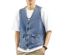 KWTF Automne hommes gilet Vintage Denim jean gilet mâle noir sans manches vestes hommes rétro outillage jean gilets vêtements