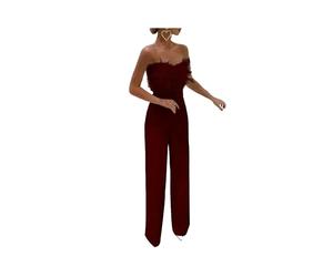 KWTF Combishort blanc pour femmes avec haut en plumes, tube sexy, à la mode, combinaison de soirée avec ceinture, pantalon élégant pour dames